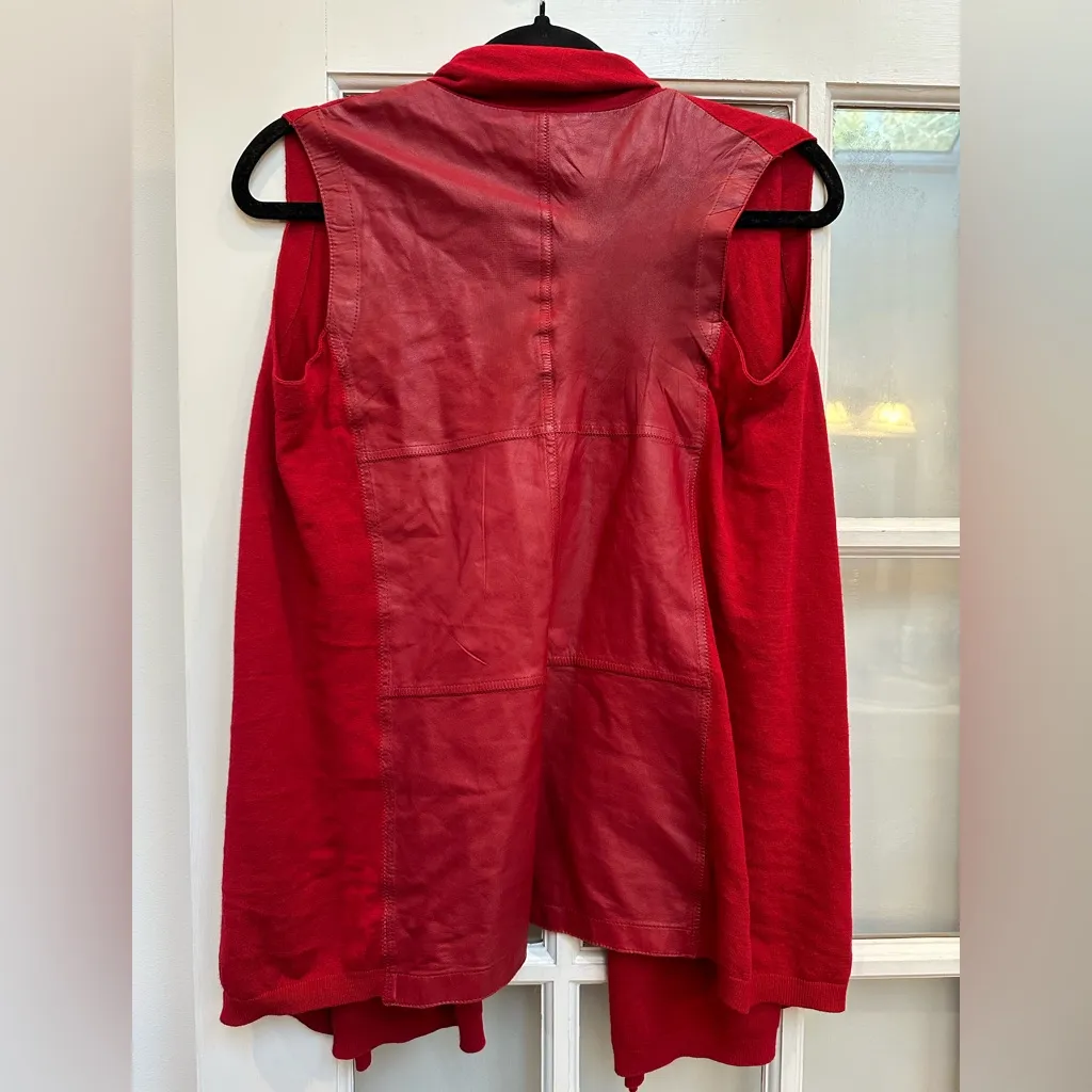 Lafayette 148 New York Stylish Genuine Leather Red Open Front Vest Size Small S - Image 4