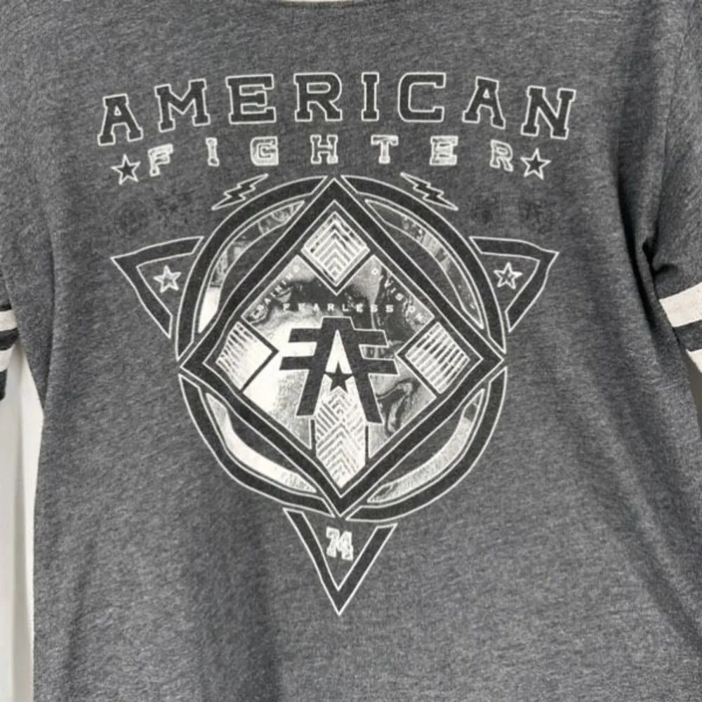 American Fighter Ringer Tee‎ Shirt Gray Long Sleeve Medium - Image 4
