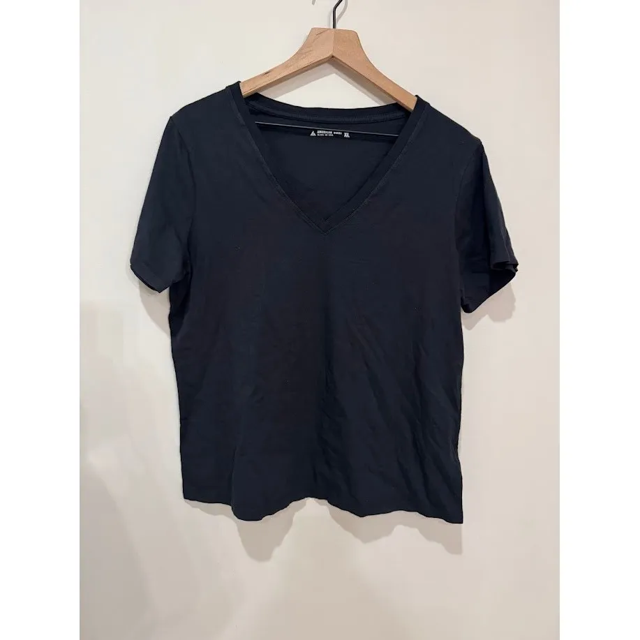 AMERICAN GIANT Classic V Neck T Shirt Black Cotton XL Made in USA - Image 2