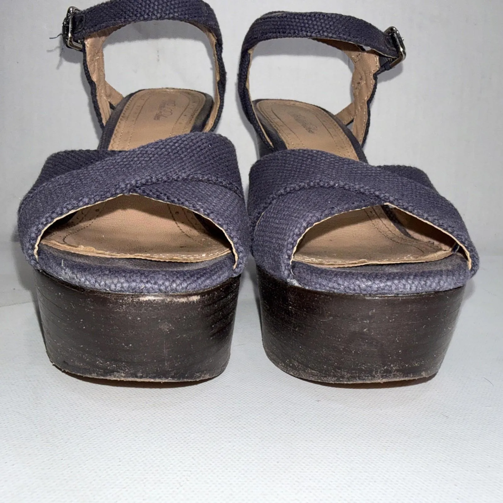 Brooks Brothers Minimalist Blue Classic Preppy Designer Platform Wedges Sandals - Image 7
