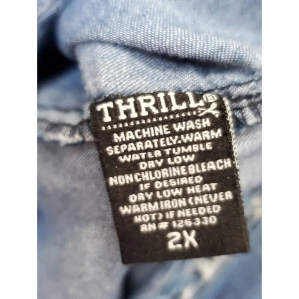 Thrill Jeans Distressed Blue Cotton Collared Long Sleeve Button Down Shirt 2X - Image 13