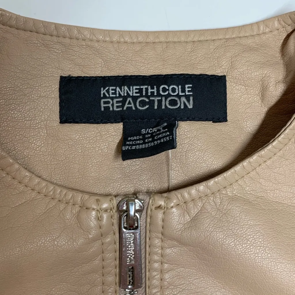 Kenneth Cole Reaction Nude Vegan Leather Bomber Jacket Tan - Image 7