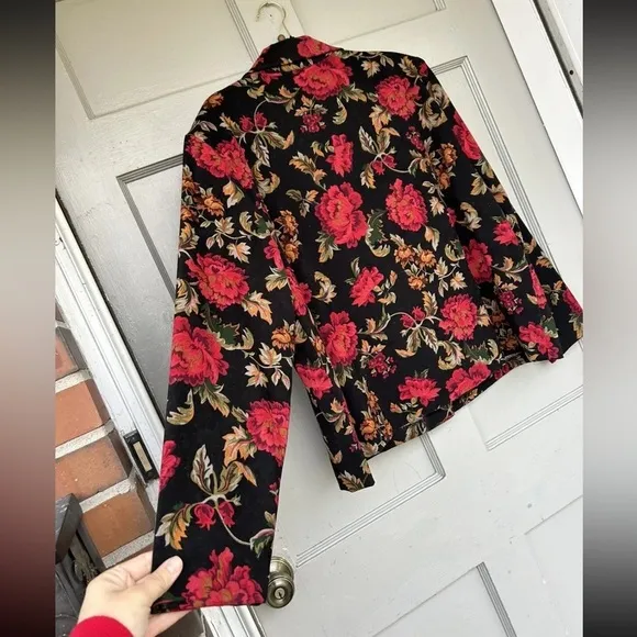Briggs New York Jacket Womens Long Sleeve Button Up Black‎ Red Floral XL - Image 8