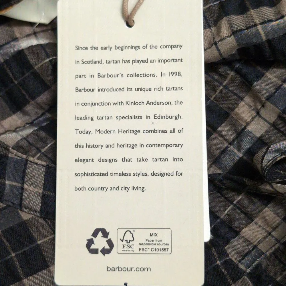 Barbour Lorelie Top Praline Plaid V-neck Seersucker Puff Sleeves 12 New - Image 12