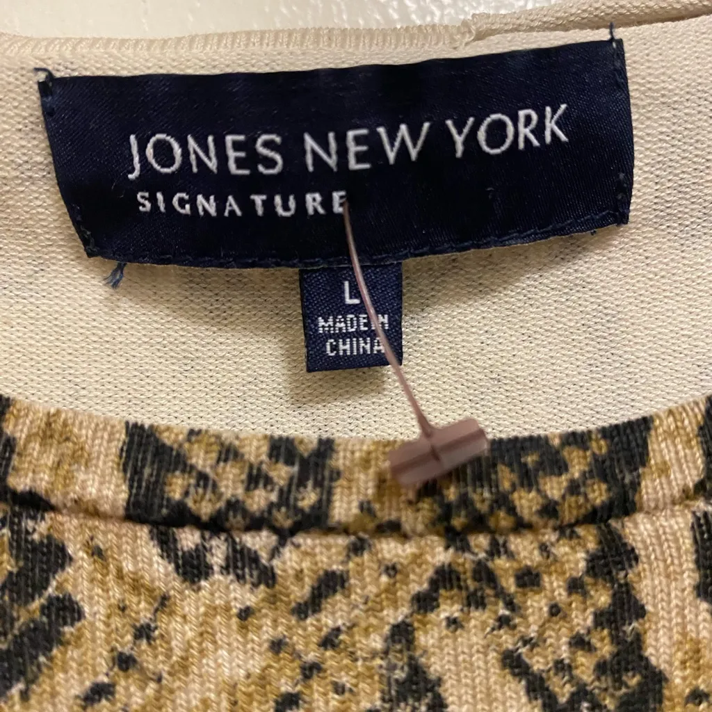 Jones New York Womens Long Sleeve Top Blouse Shirt L Snake Print Brown & Black - Image 2