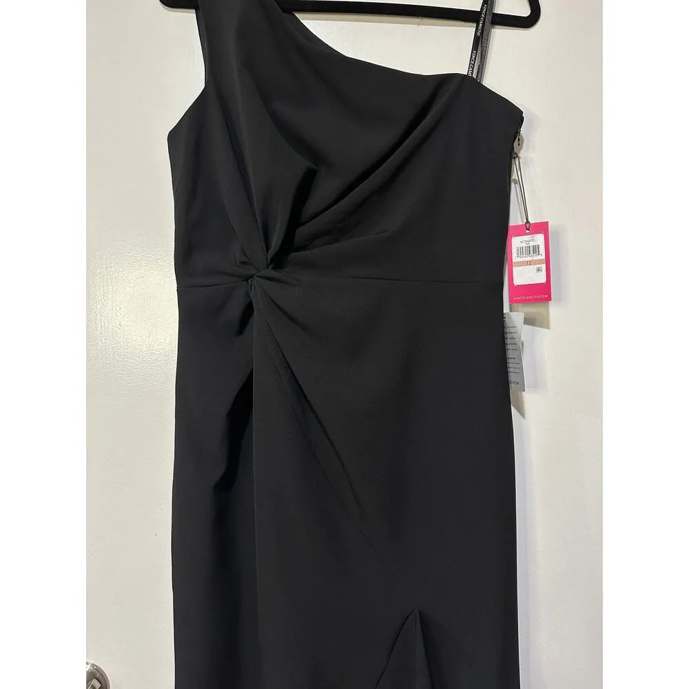 Vince Camuto Ruffle Detail One-Shoulder High-Low Gown Black Size 12 NWT Elegant - Image 6