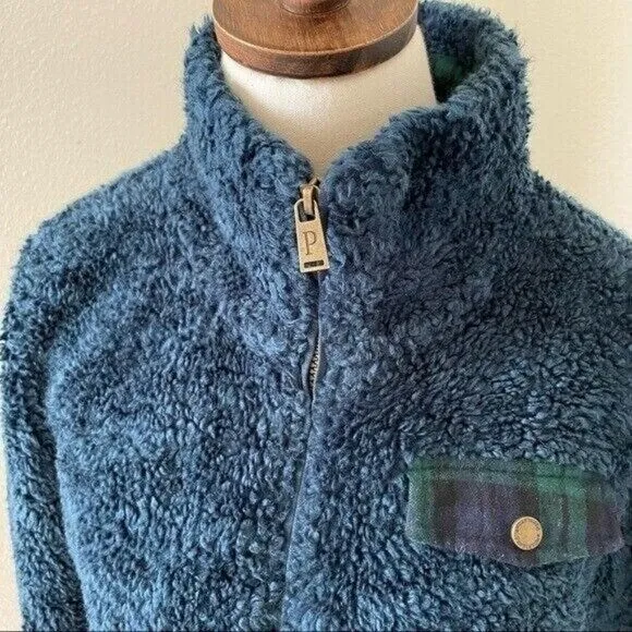 Pendelton Plaid Sherpa Jacket Blue w Green Accents‎ Size Medium Insulated Teddy - Image 3
