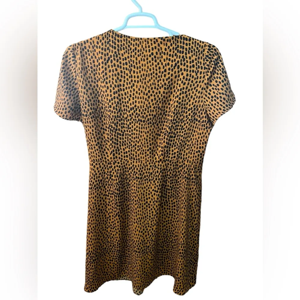 J Crew Factory Drapey twill wrap Animal Print Short Sleeve Polyester Dress Sz 16 Brown - Image 4