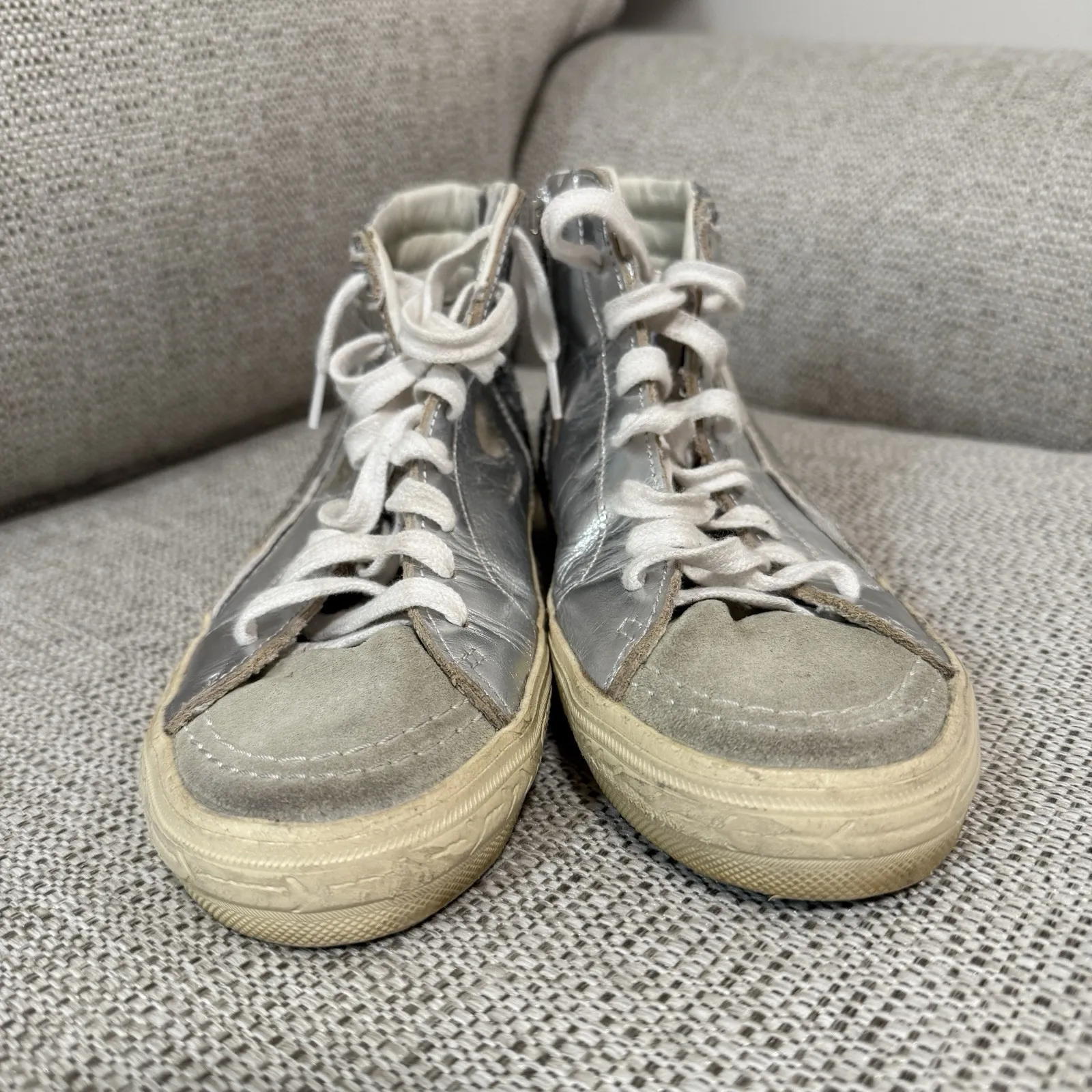 Golden Goose  Slide with Laminated Leather Upper and Silver Glitter Size 36 - Image 6