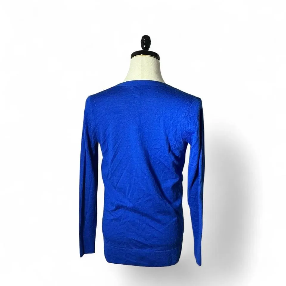 Banana Republic Merino‎ Wool Cardigan Sweater Blue V Neck Button Up Pockets - Image 2