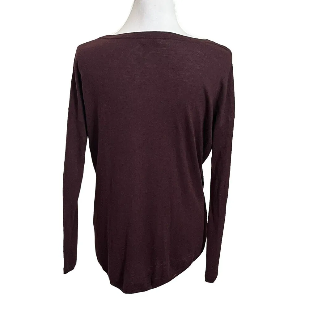Vince Womens Essential Long Sleeve Crewneck Tee Top Knit Burgundy Size XS FLAWED - Image 3