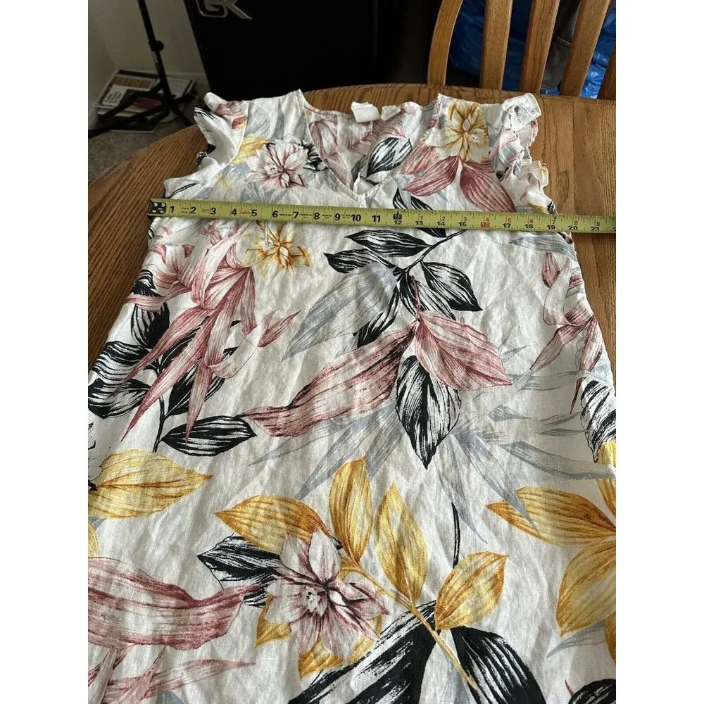 C&C California 100% Linen Tropical  Floral Print Dress Size L - Image 8