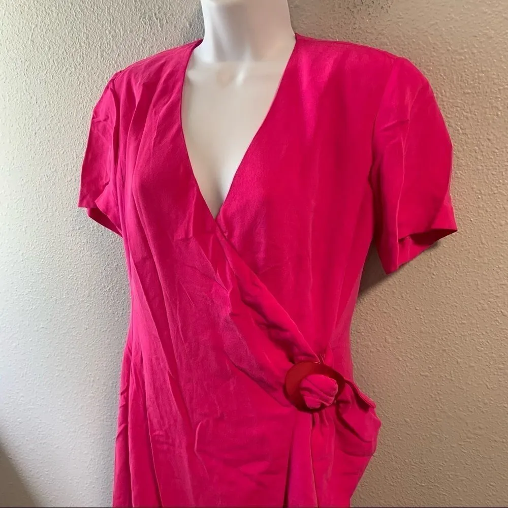 Vintage Hot Pink Silk Wrap Dress - Image 3