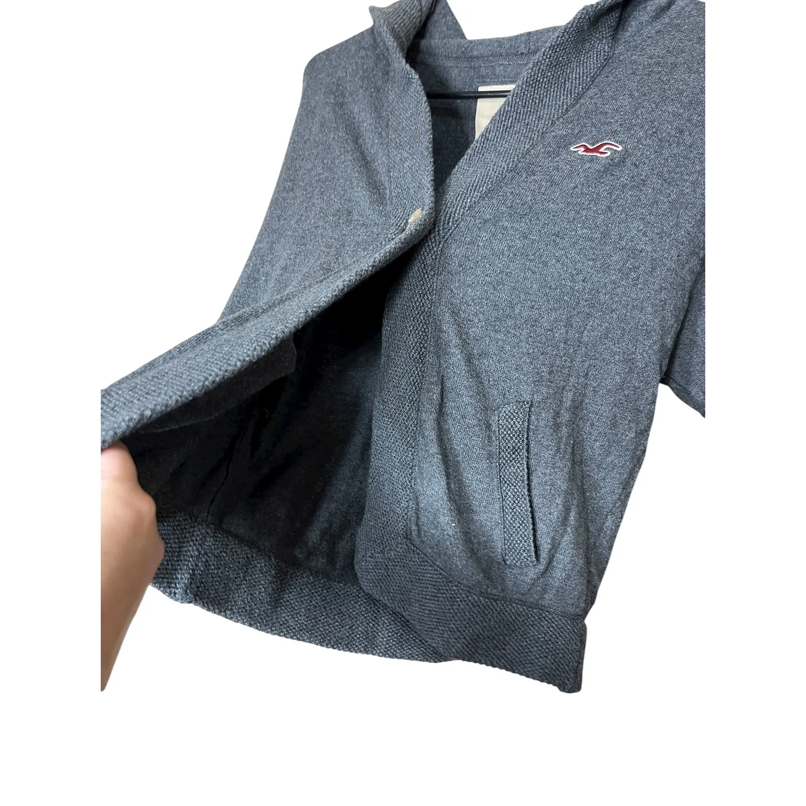 Hollister Y2K Gray Short Sleeve Hooded Cardigan Sweater Womens Small‎ - Image 4