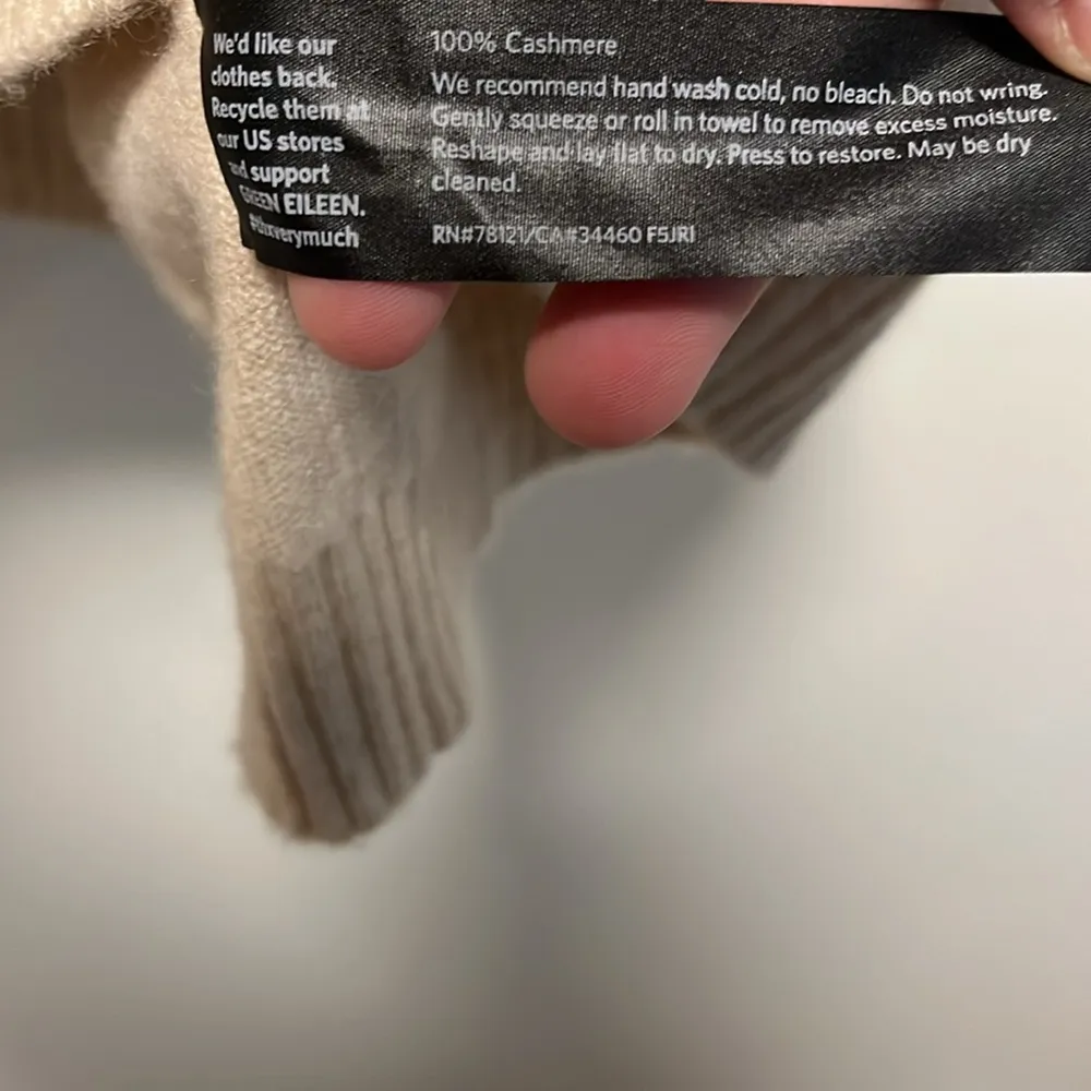 EILEEN FISHER Italian Cashmere Crew Neck Drop Shoulder Sweater, Beige, Size XL - Image 6