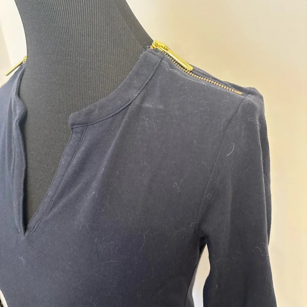 MICHAEL Michael Kors Navy Long Sleeve T-Shirt Gold Zipper Detail Shoulders - Image 5