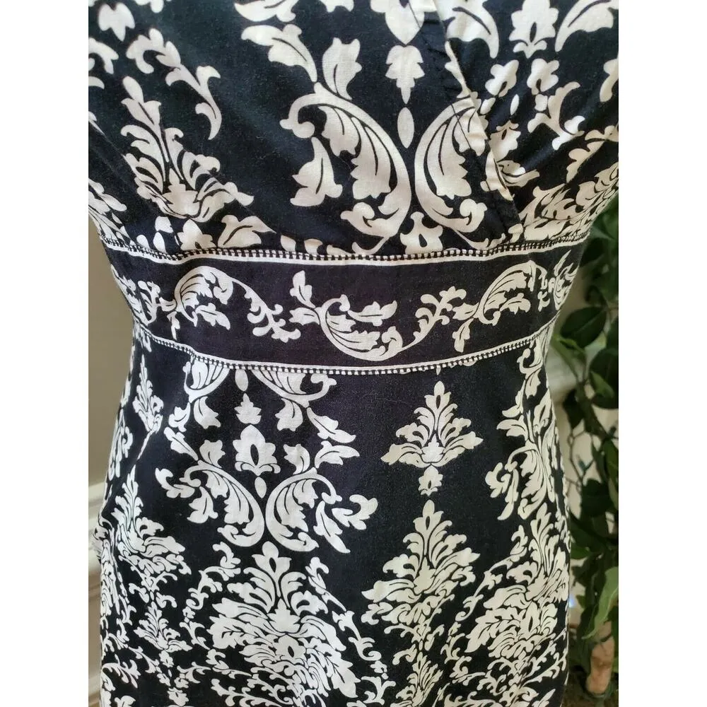 Croft & Barrow Women's Black/White Cotton V-Neck Sleeveless Knee Length Dress 8P - Image 3