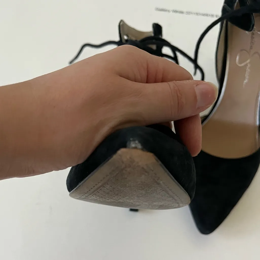 Jessica Simpson Cena Lace Up Black Suede Pointy Toe Heels Women's Size 8 - Image 13