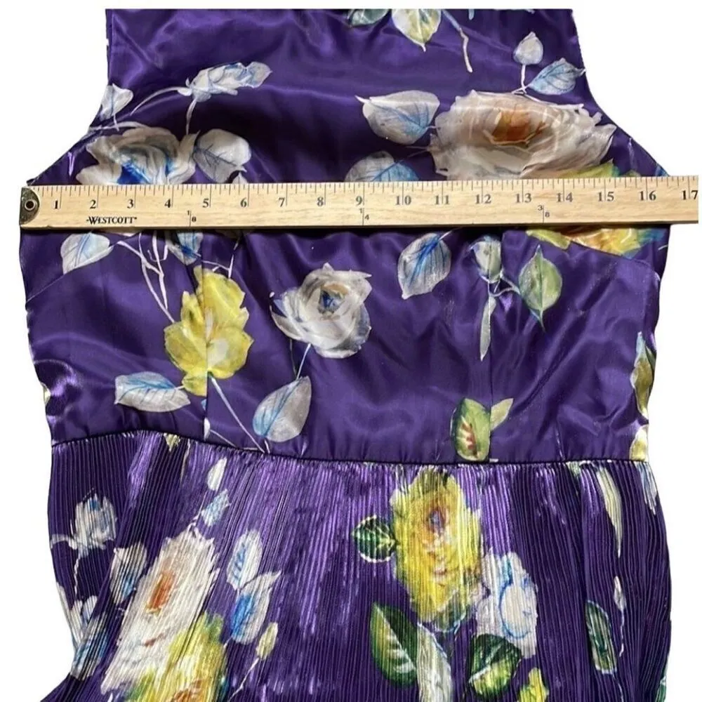 Flor Et.al High neck tiered liquid floral organza dress size 10 New Purple - Image 7