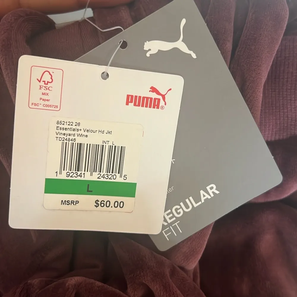Puma Essentials Cotton Furry Relaxed Fit Front Zit Hoodie, Burgundy Size M NWT - Image 7