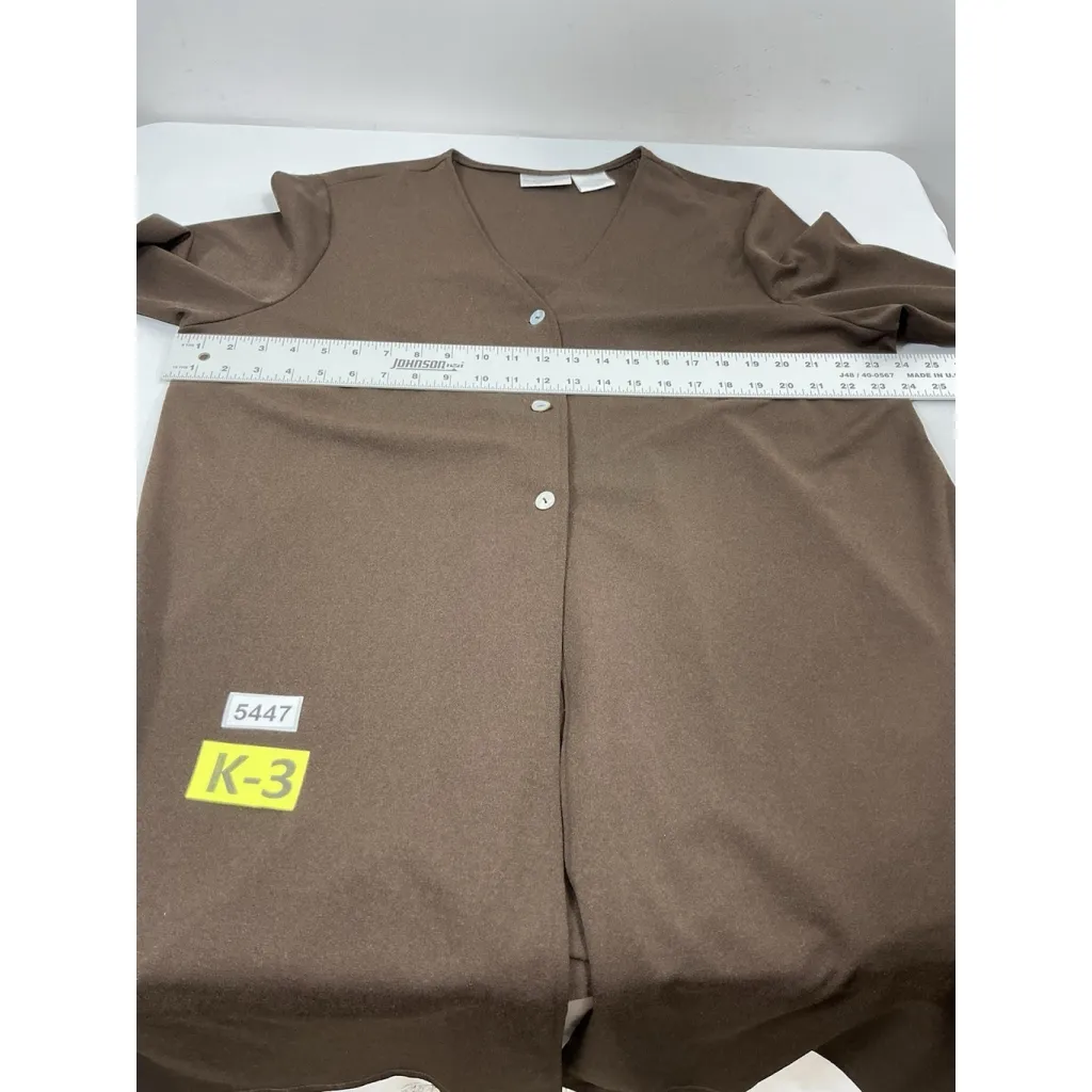 Womans Worthington Woman Cardigan Sweater 2X Brown V Neck Button Down 3/4 Sleeve - Image 5