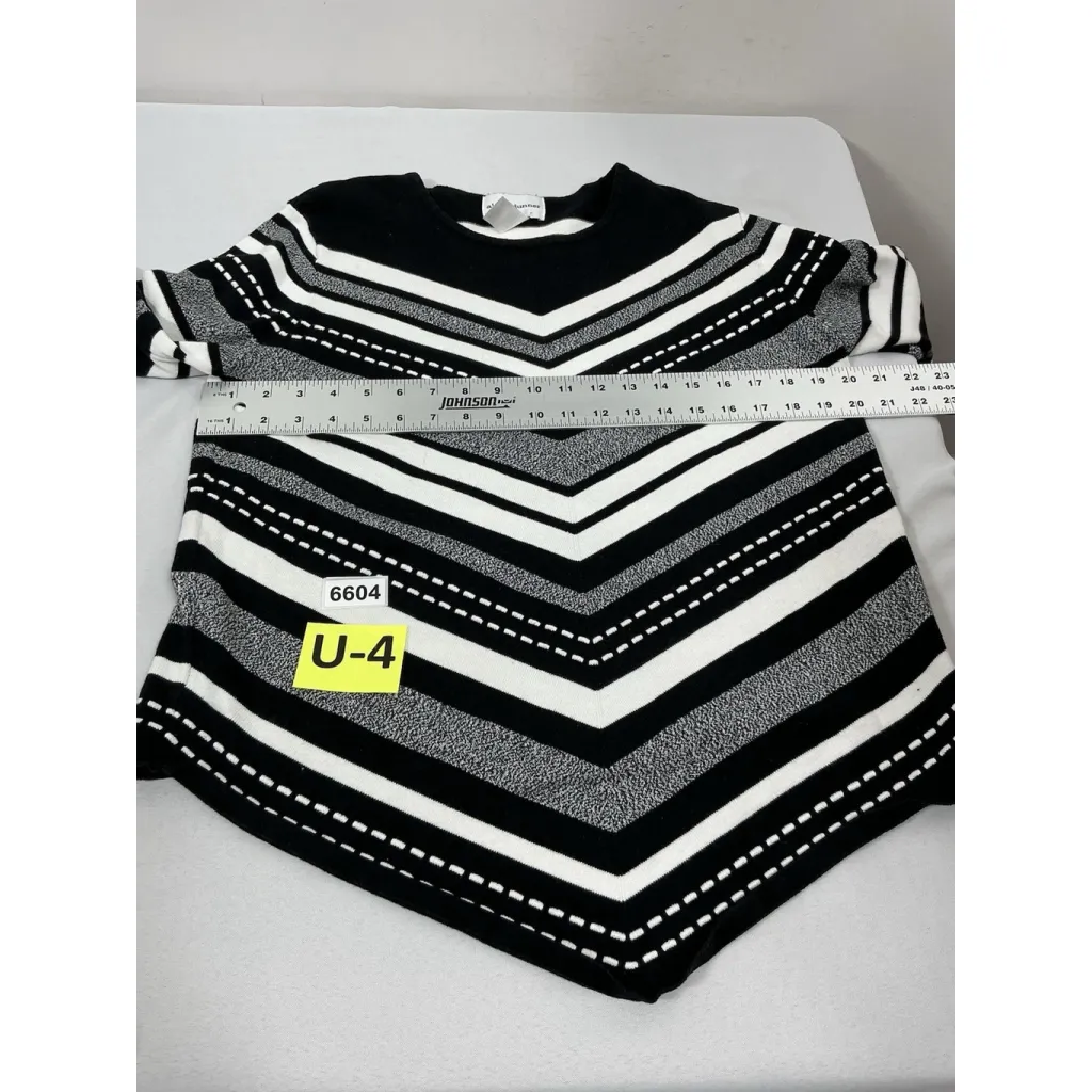 Womans Alfred Dunner Pull Over 3/4 Sleeve Shirt Medium Black White Excellent - Image 6