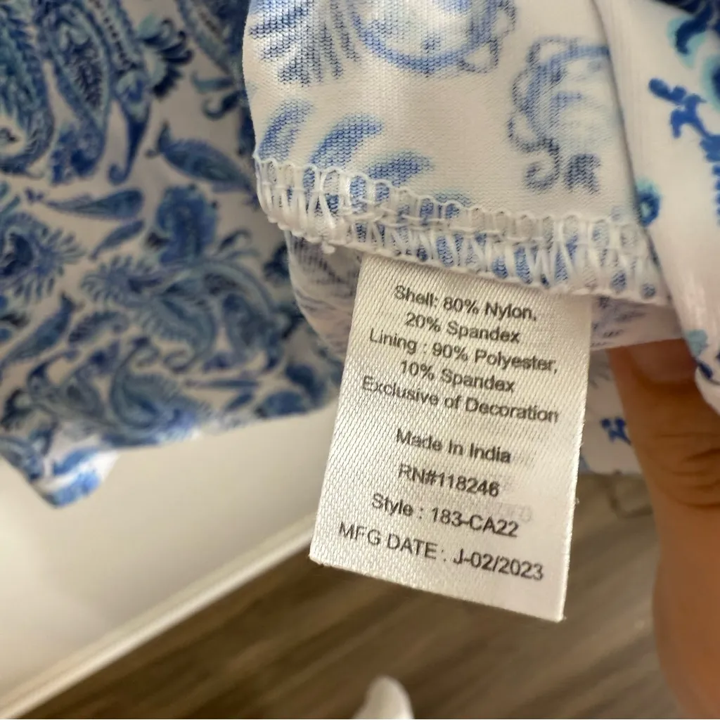 Cabana Life Charleston Sport Tank Dress Blue White Paisley Large - Image 9