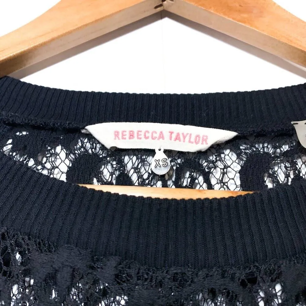 Rebecca Taylor Unlined Floral Lace Long Sleeve Sheer Sweater Top in Black XS - Image 3