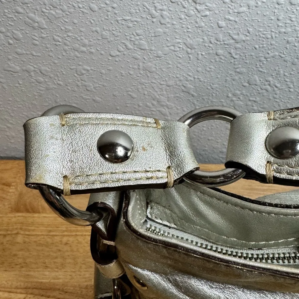 Zoe Hobo Bag Purse Jacquard Beige SILVER Monogram Canvas F12657 - Image 8