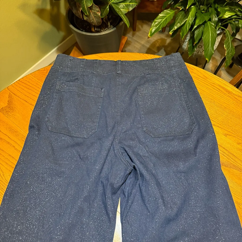 Anthropologie The Colette Maeve Sparkle Denim Cropped Wide Leg Jeans Size 32 - Image 6