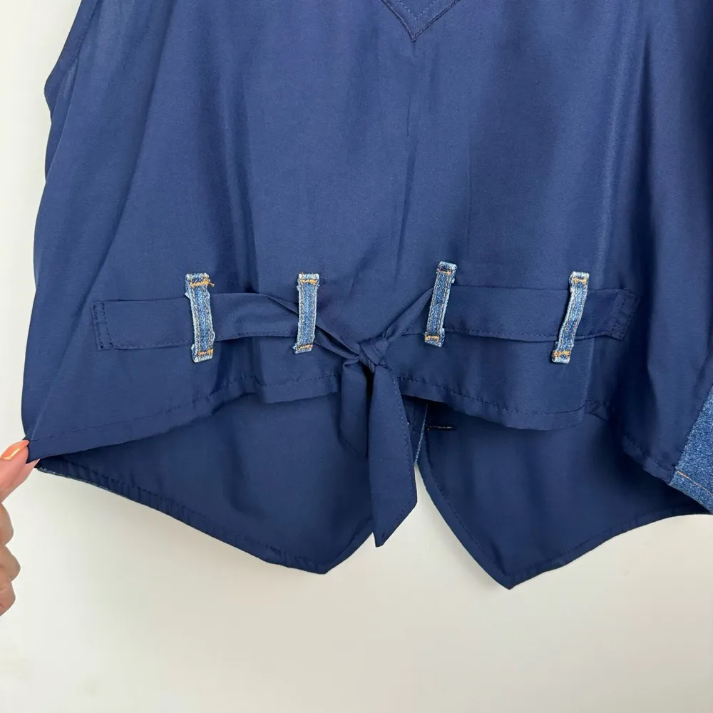 Vtg Chic Denim Western Vest Dark Wash Heart Buttons Sz Medium Blue - Image 11