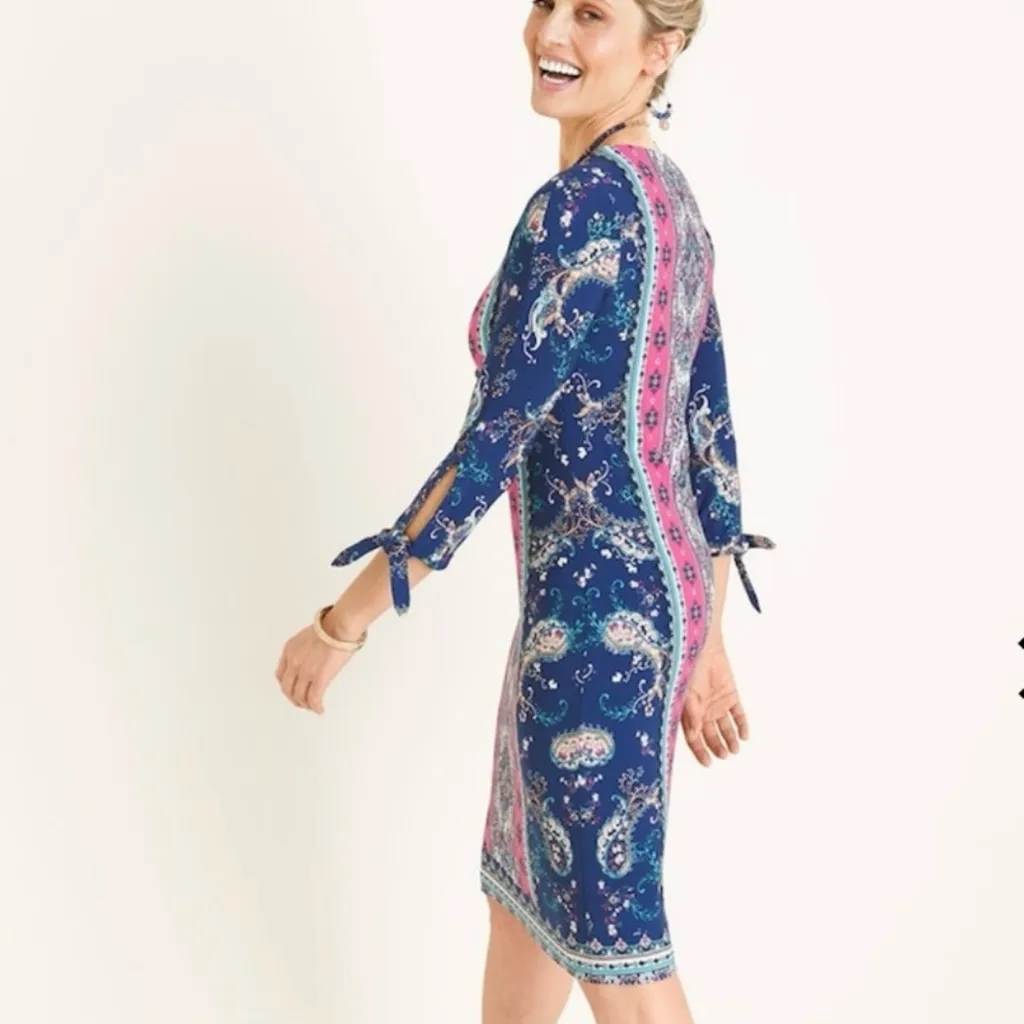 Chico’s  Medallion-Print Tie-Sleeve Dress Floral Paisley Shift - Image 2