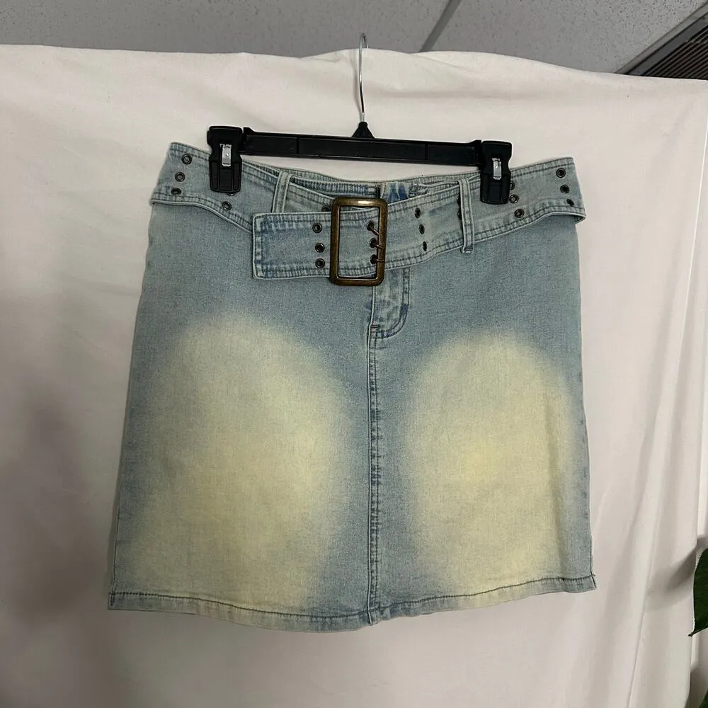 Vintage Y2K Zana Di Faded Denim Mini Skirt with Belt Y2K Blue - Image 5