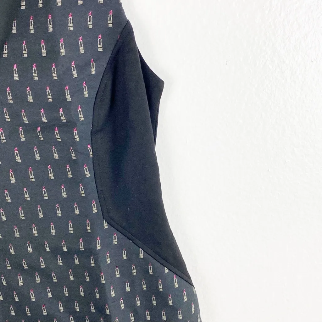 HUTCH Black Novelty Lipstick Print Side Slender Panels V-Neck Dress, Size 6 - Image 9