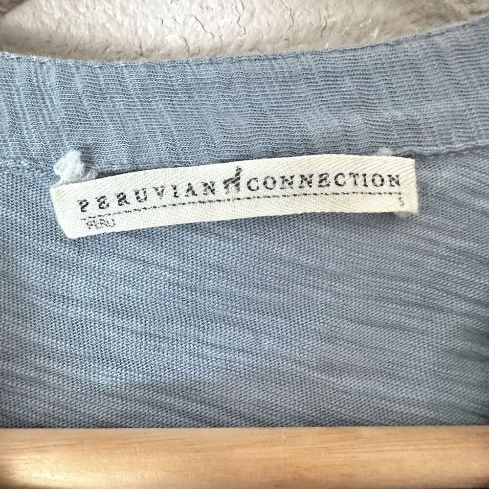 PERUVIAN CONNECTION | Split Neck Shirt Dress Maxi Blue Slub Knit | Size Small - Image 4