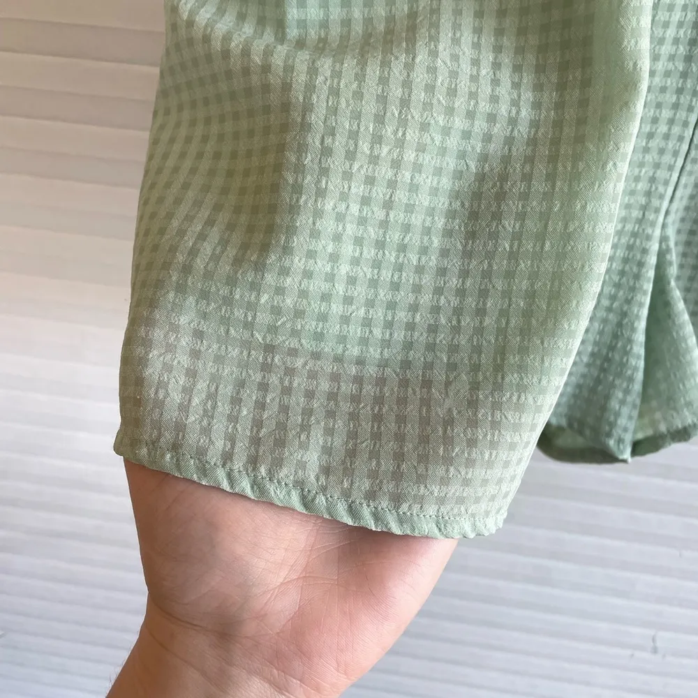 Urban Outfitters Mint Plaid Chiffon Plunging Button-Down Romper - Image 12