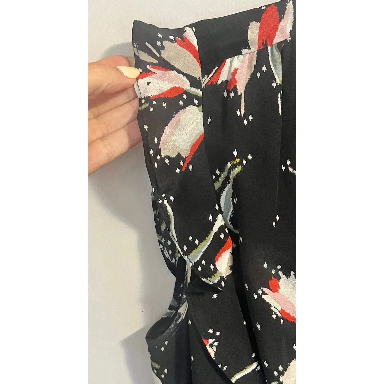 Rebecca Taylor Silk Ikat Tulip Dress Black size 4 Tie Belt Ruffled Sleeves - Image 6