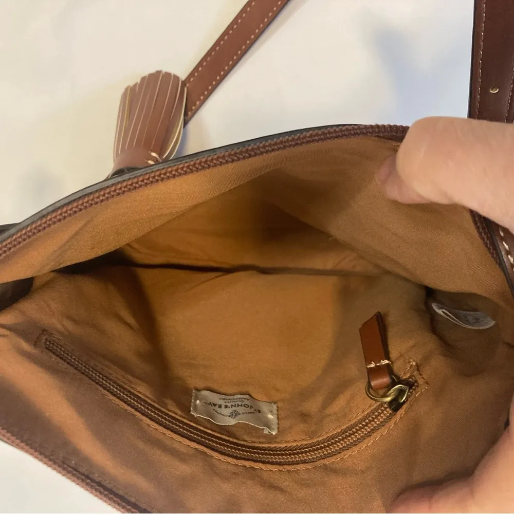 St John's Bay Tote Shoulder Crossbody Bag Purse Brown Tan Zip Pocket Women - Image 5