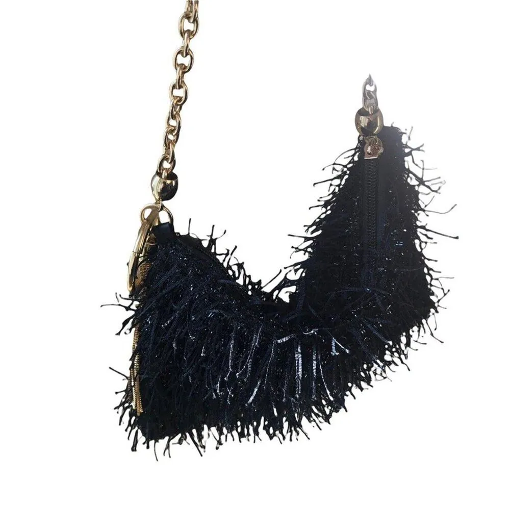 Badgley Mischka Feather black with gold hardware evening handbag - Image 5