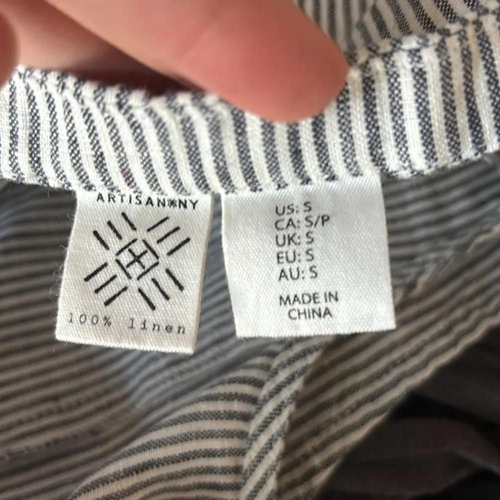 Artisan NY 100% linen drop waist mini length dress grey nautical stripes - Image 6