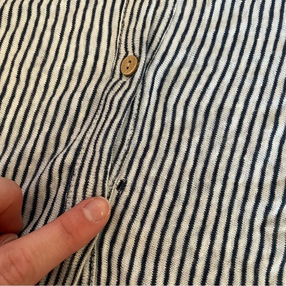 RACHEL ZOE Navy Blue White Striped Sleeveless Button Tie Knot 100% Linen Tank M - Image 11