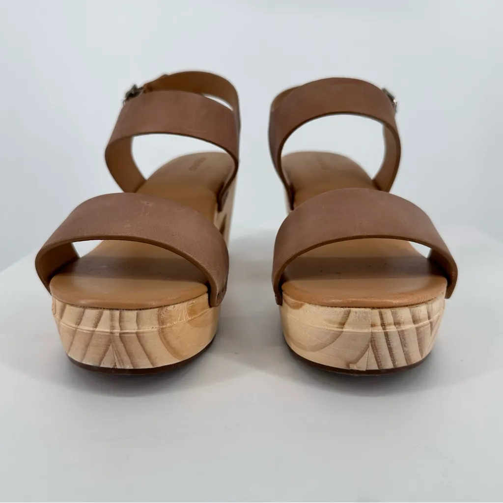 Nisolo All Day Open Toe Clog size 8 in Almond Leather Wood Bohemian Boho Heeled Tan - Image 3