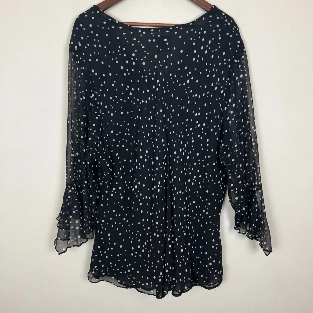 90s‎ Y2K Silk Top Womens 3X Black Polka Dot Fairy Grunge Whimsigoth Festival - Image 7