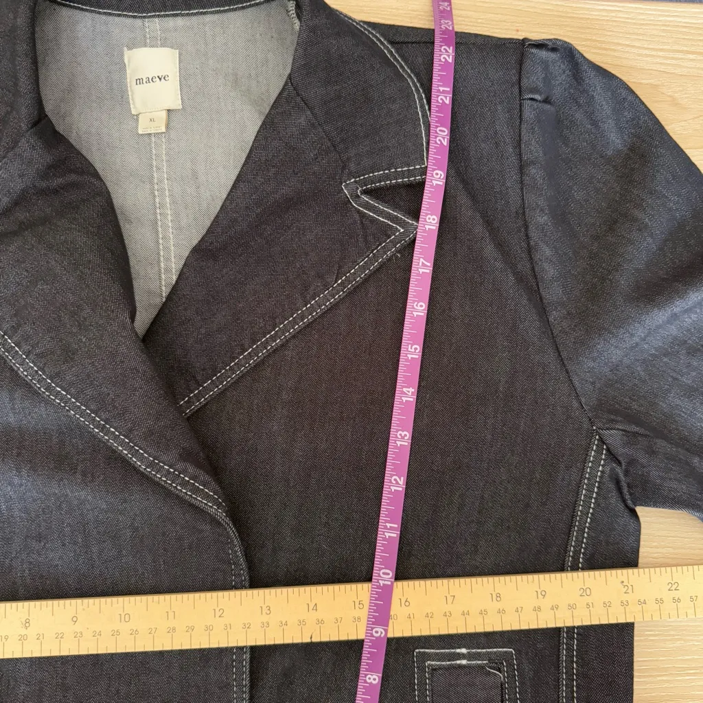 Anthropologie Maeve XL Boxy Rinsed Denim Blazer Dark Wash Fall Office Career - Image 8