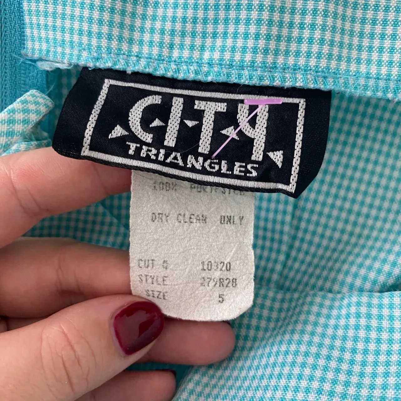 1970s Boho Cottage Light Blue Teal White Gingham Mini Cami Dress Size S - Image 7