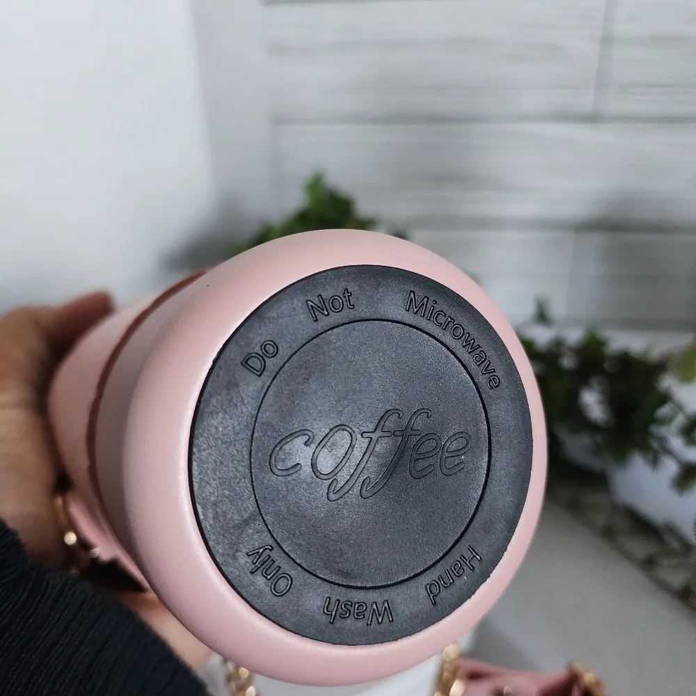 Pink Stainless Steel Hot / Cold Bottle Sleeve with Adjustable Gold Chain Strap - Image 6