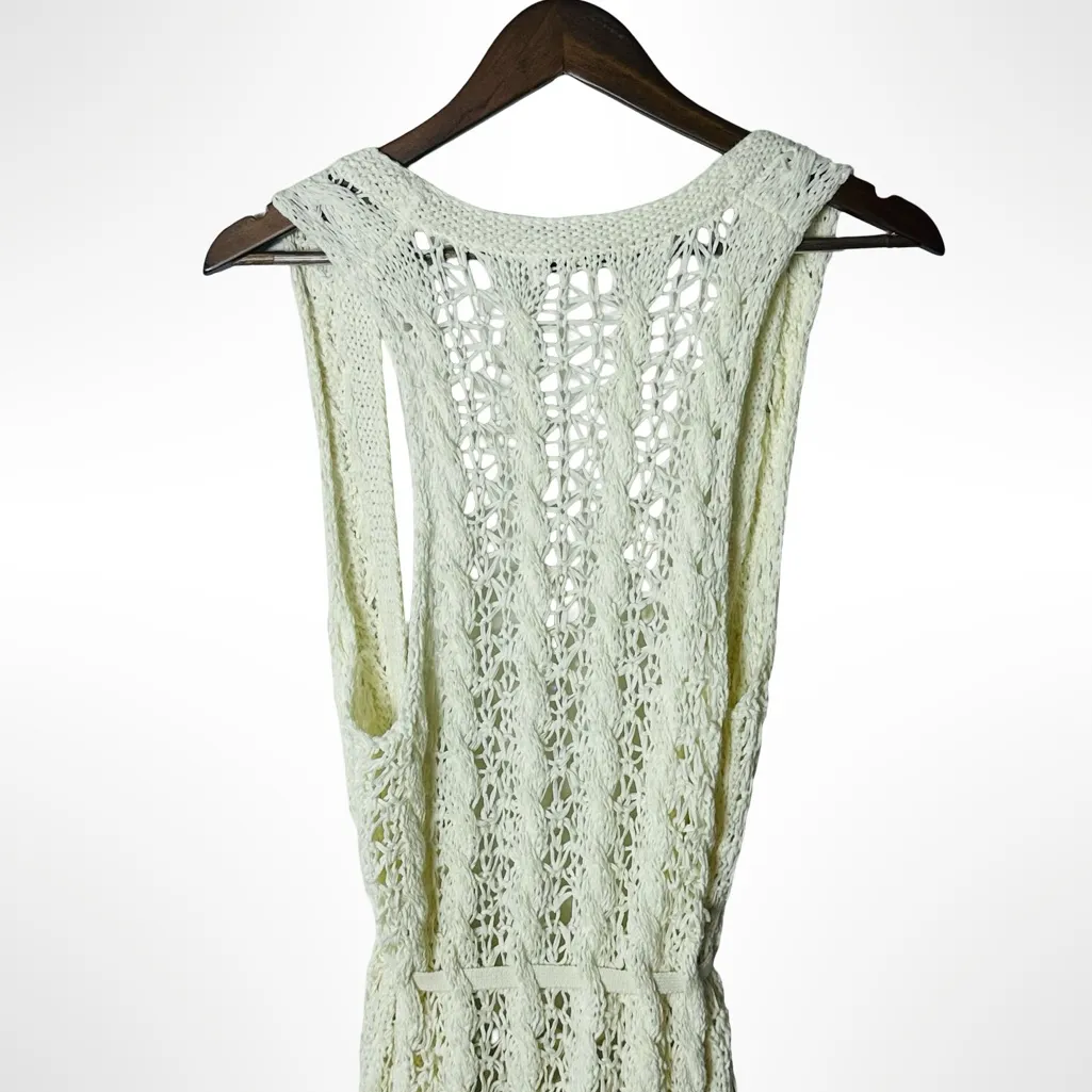Banana Republic Ivory Crochet Knit Tie Waist Sleeveless Cardigan Size S Boho - Image 6