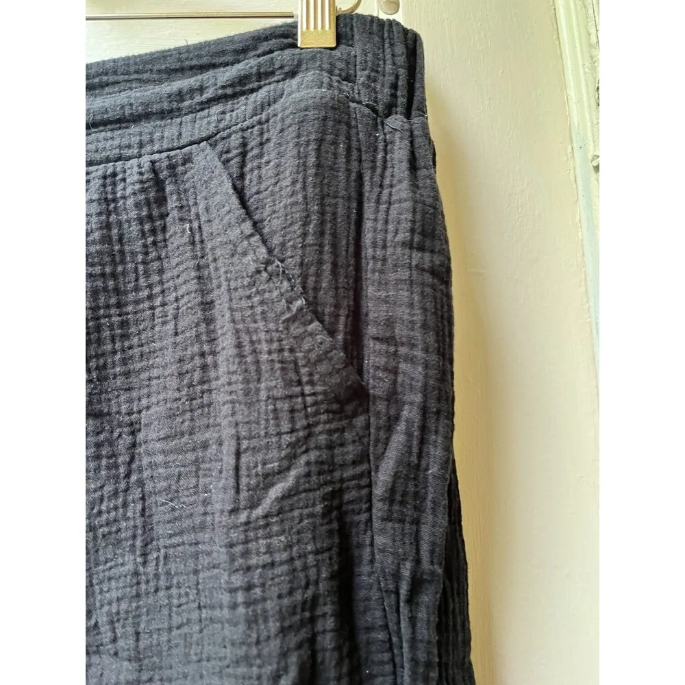 Cynthia Rowley 1x Black Floral Embroidery  Women Cotton Wide Leg Pull On Pants - Image 5