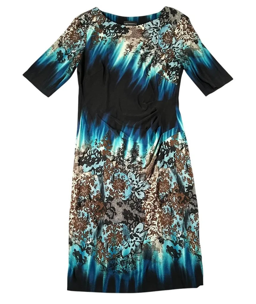 Vtg Connected Apparel 6 Round Neck Pullover 3/4 Sleeve Sheath Dress Knee Length - Image 1