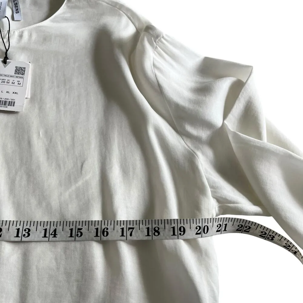 Zara Ecru Boxy Cropped Henley Button Wide Long Sleeve Blouse Size Medium NWT - Image 7